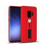 Wholesale Galaxy S9 Runner Slide Stripe Finger Holder Stand Case (Red)